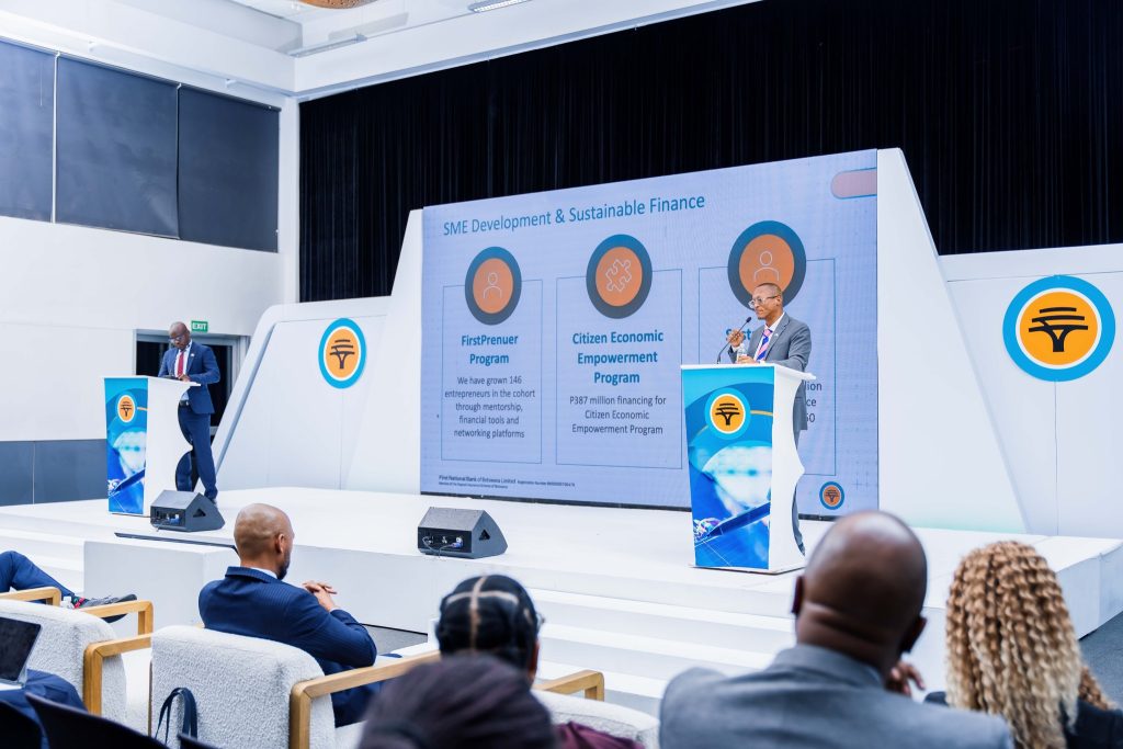 FNB Botswana Deputy CEO Dr. Mbako Mbo and CEO Steven Bogatsu